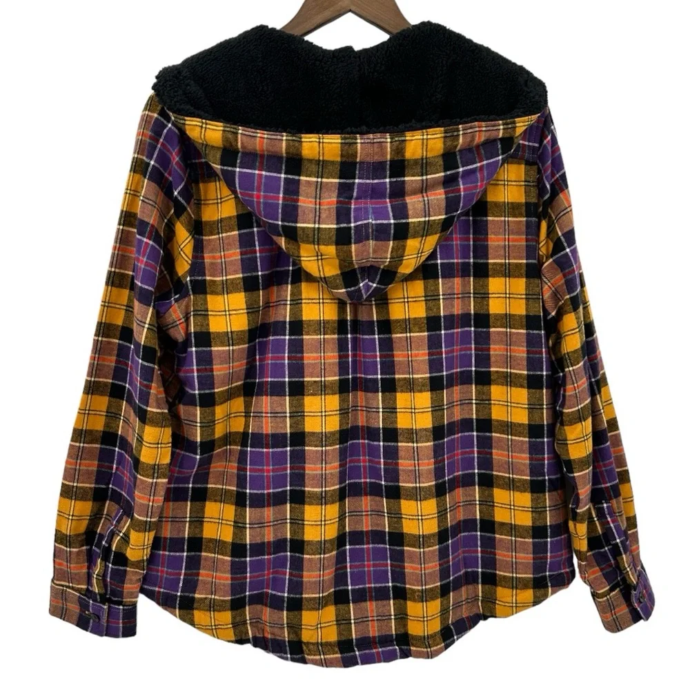 L.L. Bean Women's Scotch Plaid Flannel Shirt, Sherpa-Lined Hoodie Size Medium - Picture 2 of 10